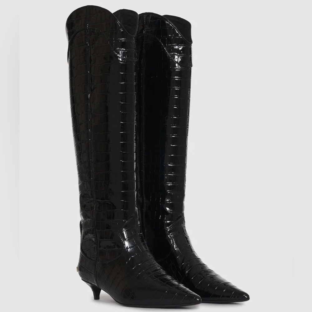 Anine Bing TALL RAE BOOTS - BLACK EMBOSSED NIB size 38 - Picture 3 of 11